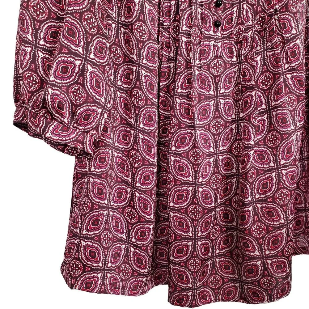 Banana Republic Size XL Blouse Half Button Peasant Puff Sleeve Pullover Maroon